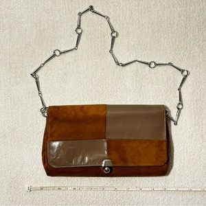 Vintage Brown Leather and Suede Purse, Distinctive Chrome Chain